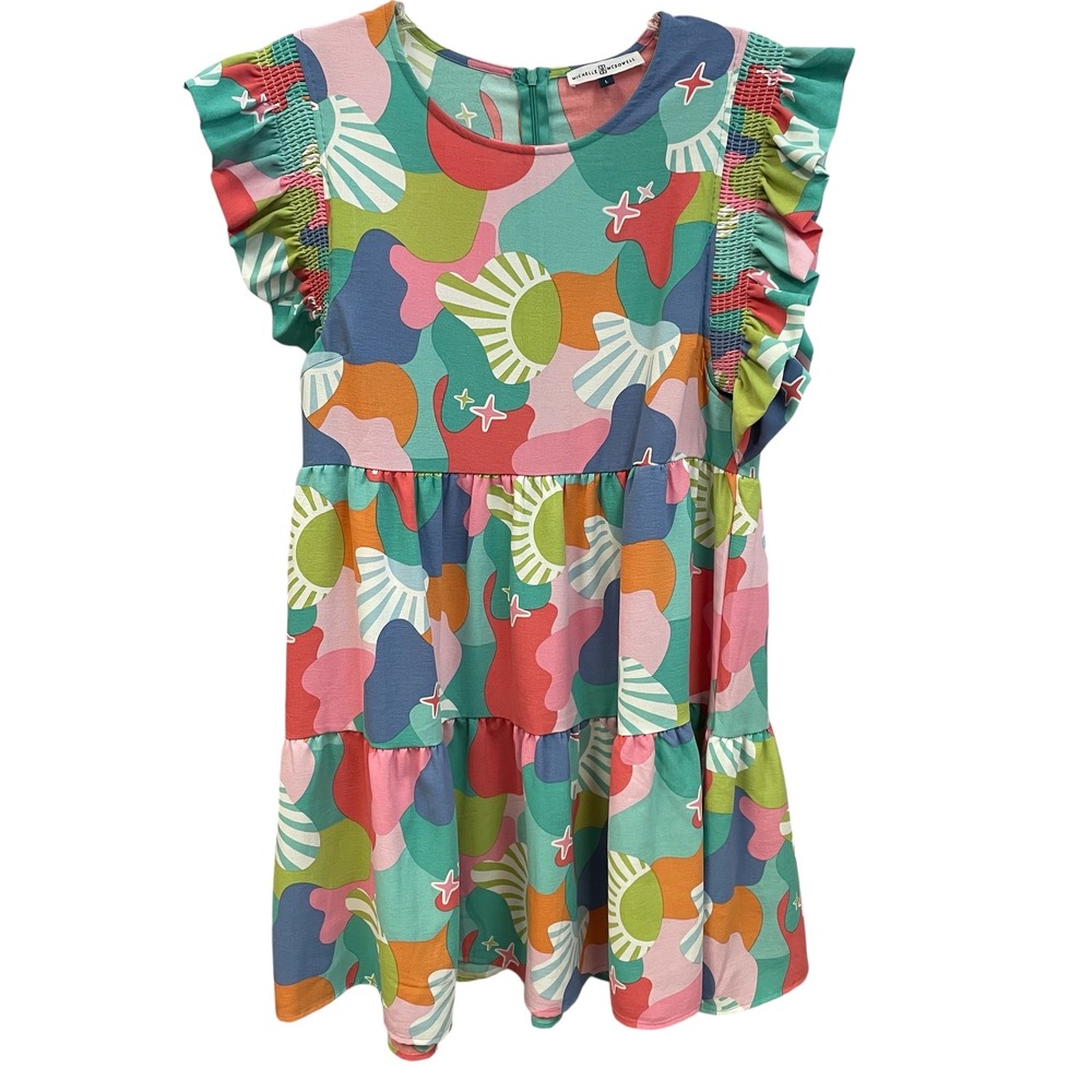 Michelle McDowell Tiered Dress Ruffle Sleeve‎ Colorful Print Casual Size L